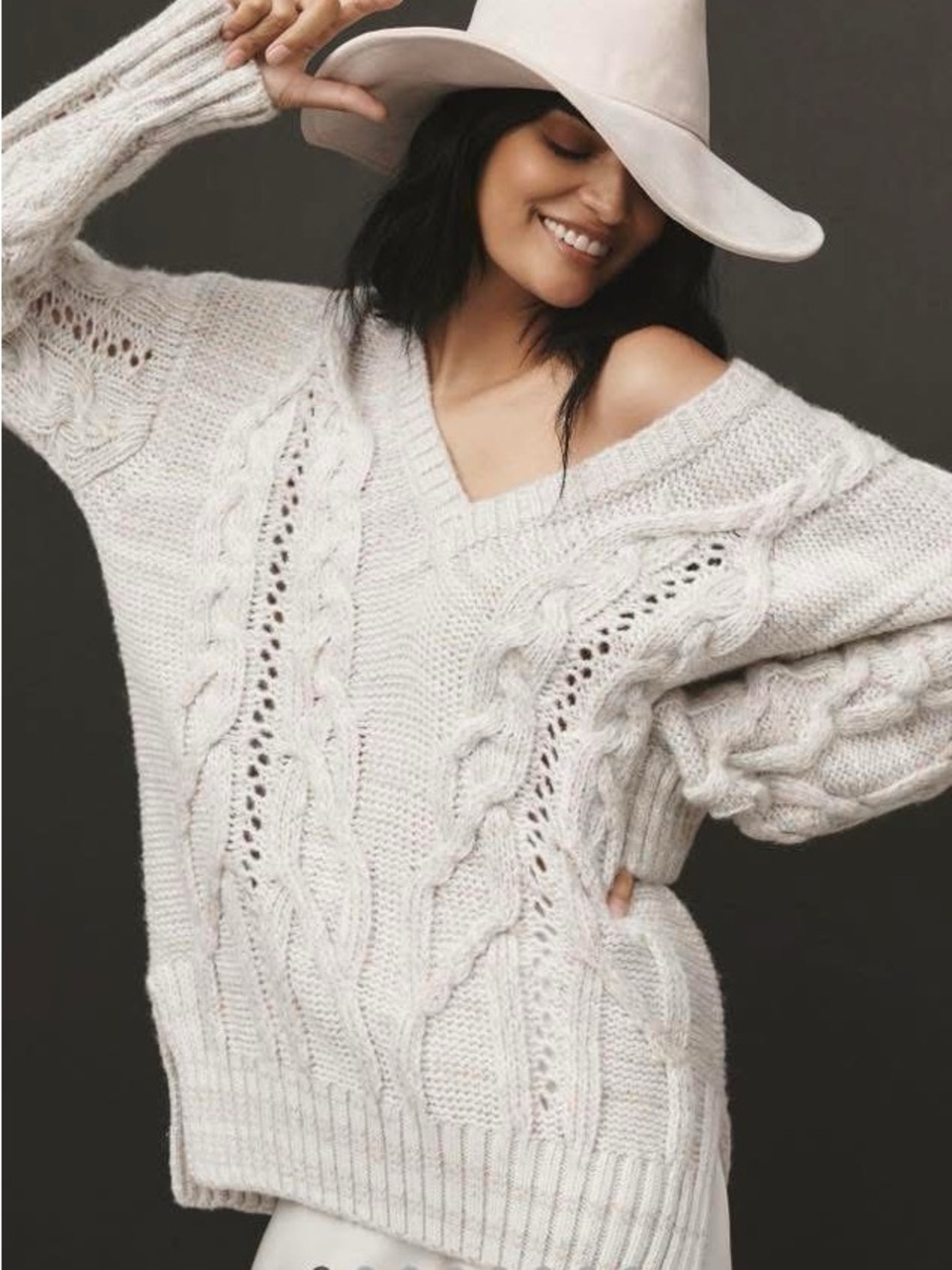 By Anthropologie Cable Knit V-Neck Sweater - EUC SZ S